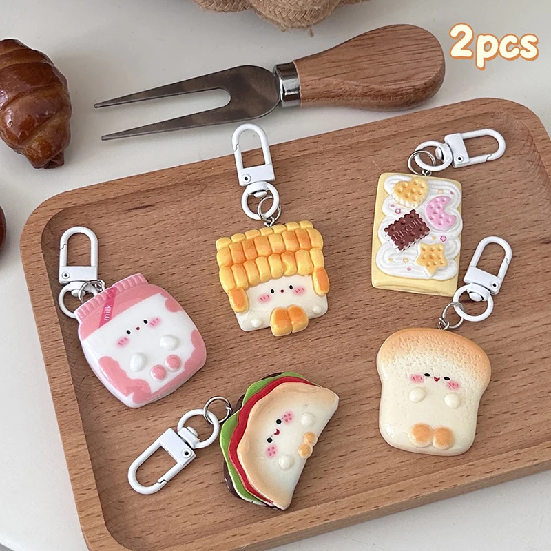 2 pçs dos desenhos animados comida chaveiro criativo simulado comida chaveiro pingente kawaii carro chaveiro mochila decoração acessórios presentes