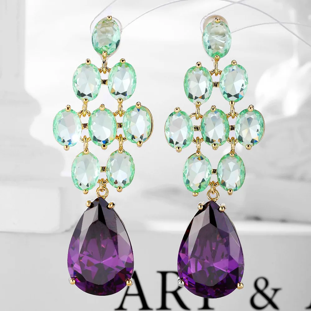 

GODKI Romantic Purple Zircon Charms Korea Long Earrings For Women Wedding Dubai Cubic Zircon Party Jewelry
