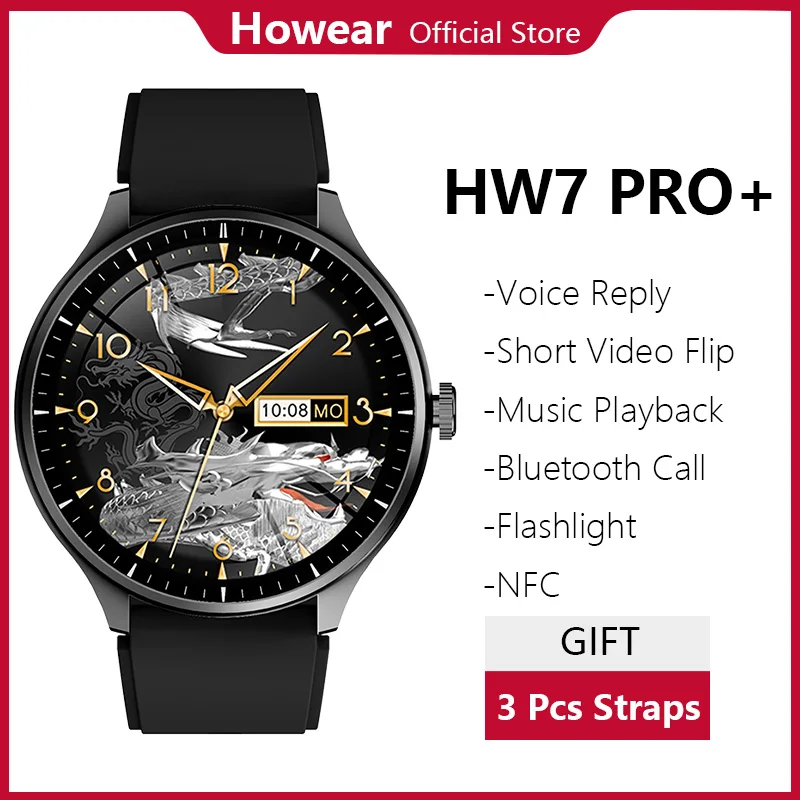 

Howear HW7 Pro+ Smart Watch Men Voice Massage Reply NFC Flashlight Sport Bluetooth Call Music Controller Short Video Control