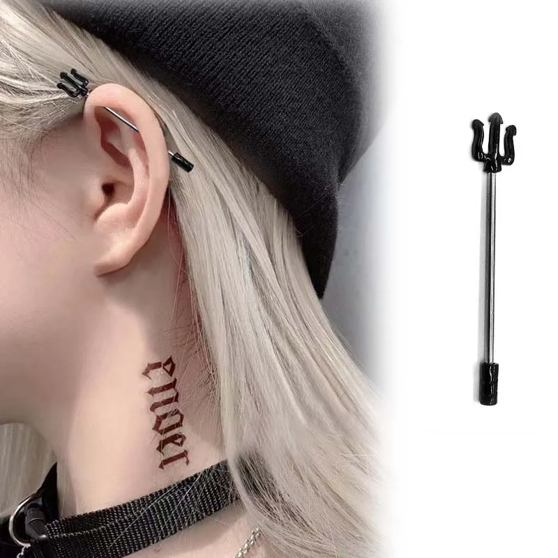 1PC Trident Industrial Piercing Barbell Stainless Steel Ear Piercing Striaight Industrial Scaffold Cartilage Punk Body Piercing