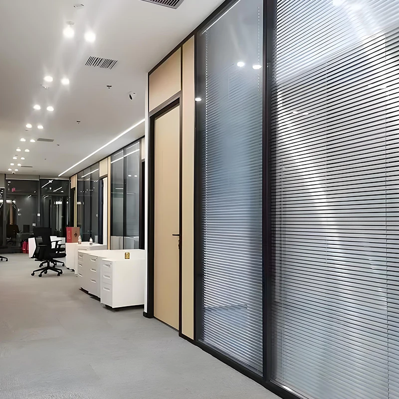 

Meeting Room Aluminum Frameless Glass Partition Glass Soundproof Office Partition Wall System With Blind