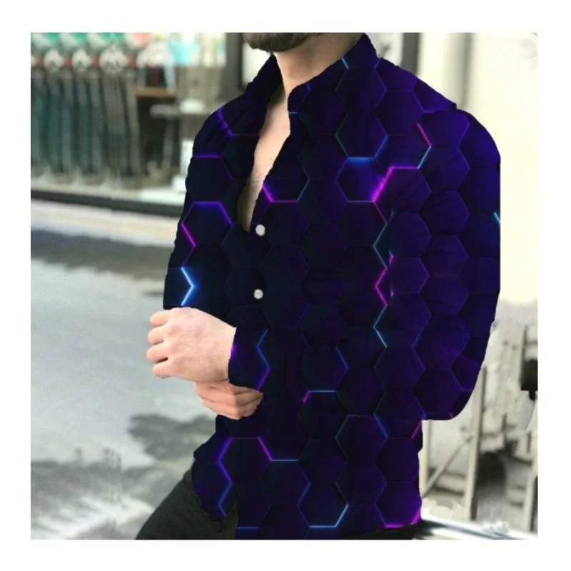 

Spring Casual Men's Long Sve 3D Printed irt round Dot Pattern Slim Fit Big Size Faionable Spring irt