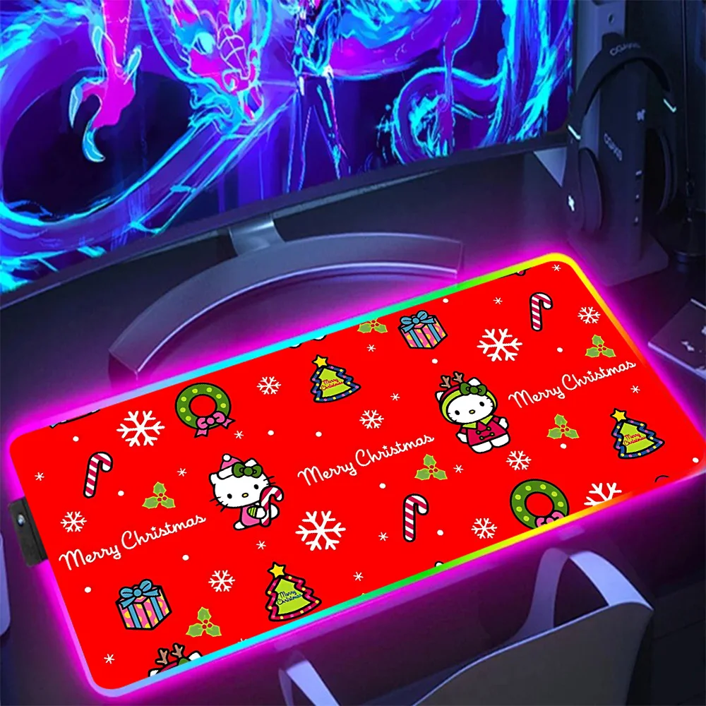 Hot Sanrios Hellokitty Christmas RGB Pc Gamer Keyboard Mouse Pad Mousepad LED Glowing Mouse Mats Rubber Gaming Computer Mausepad