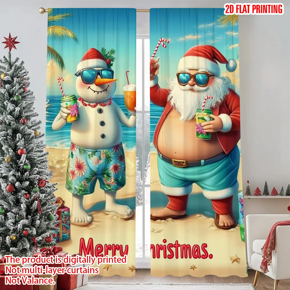 

2pcs 2D flat printing Merry Christmas Popular Drapes Beach coconut Versatile Polyester Without Electricity Spring Party &
