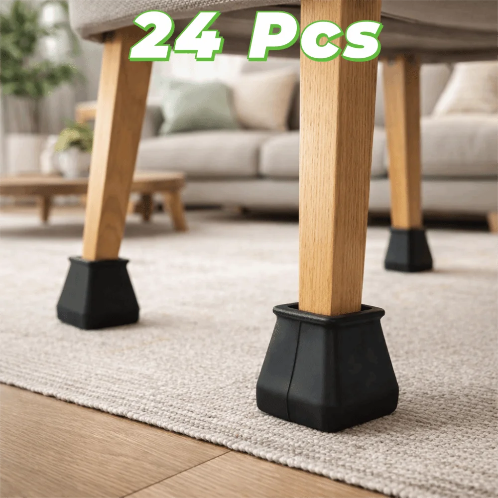 24PCS Non-slip Mute Square Chair Leg Caps Anti Scratch Wear-resistant Table Feet Cover Silicone Noise Reduction Chair Feet Pads