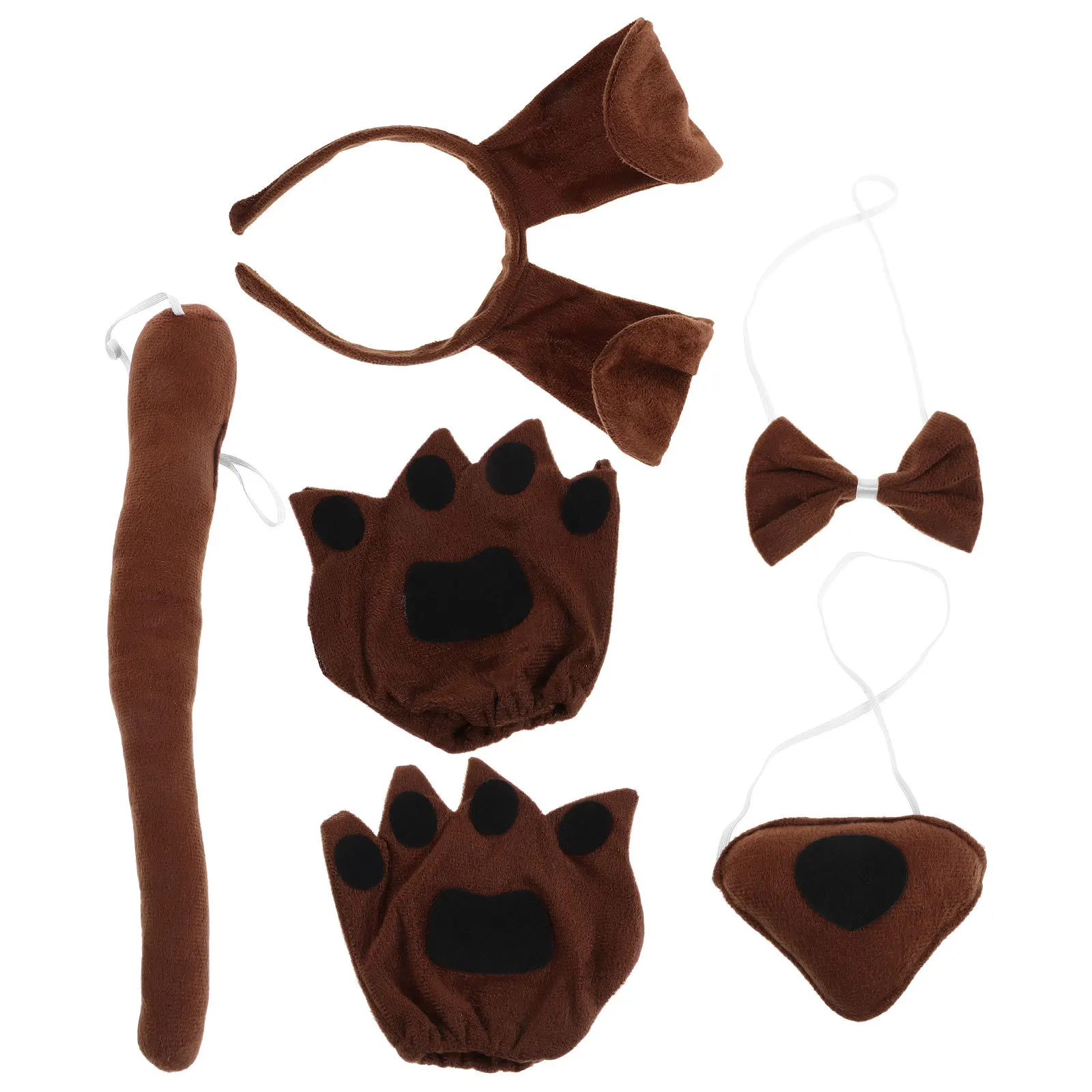 1Set Kinder Hund Kostüm Set Welpen Outfit Haustier Stirnband Schwanz Bowtie Nase Handschuhe Halloween Cosplay Dress Up