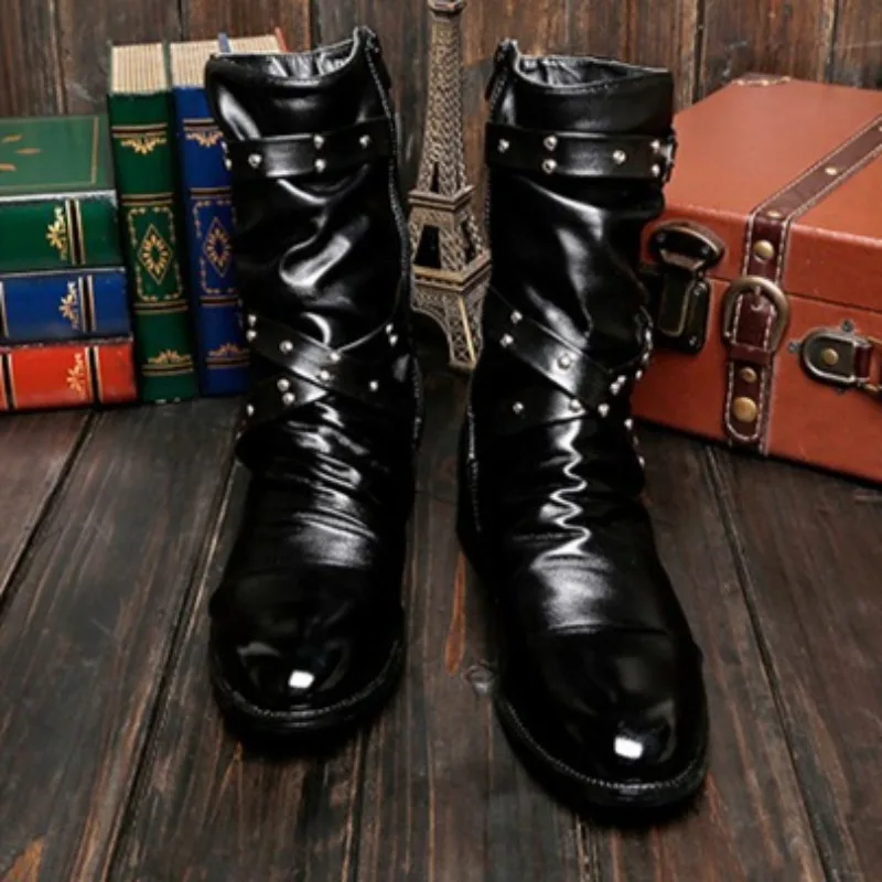 Platform Boots for Men British Pointed High-end Feeling,niche Cool Boots Belt Buckle with Thick Heel Design for Knight Men Boots