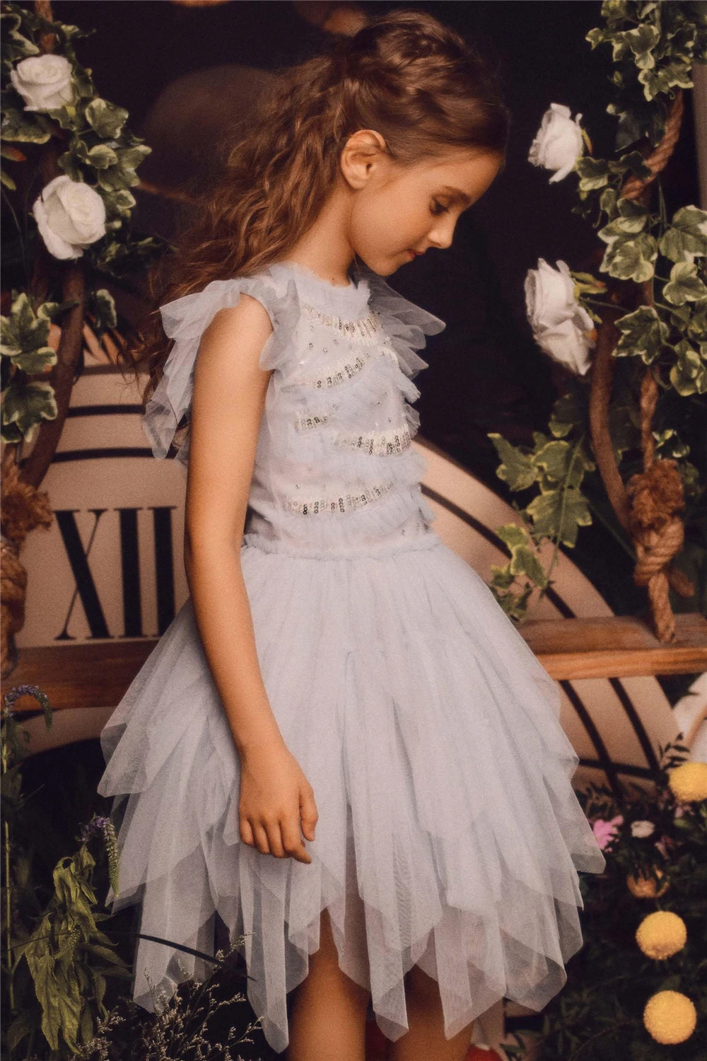 Lovely Flower Girls Dress Glitter paillettes Tulle abiti a strati per matrimonio bambini regalo di compleanno abiti da prima comunione