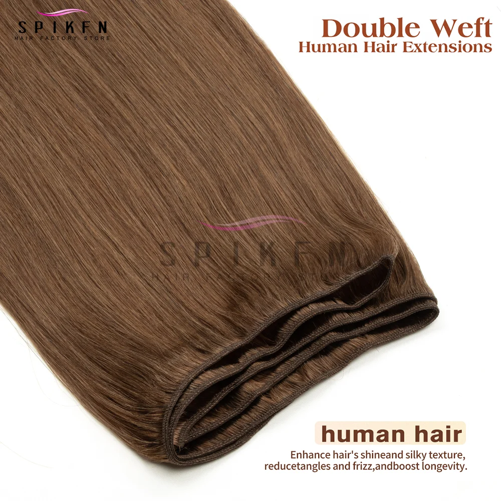 SPIKFN 本物のストレートヘア プラチナカラー人毛ウィーブ ダブルウェフト編み込み 50g 12～24インチ 女性用簡単装着