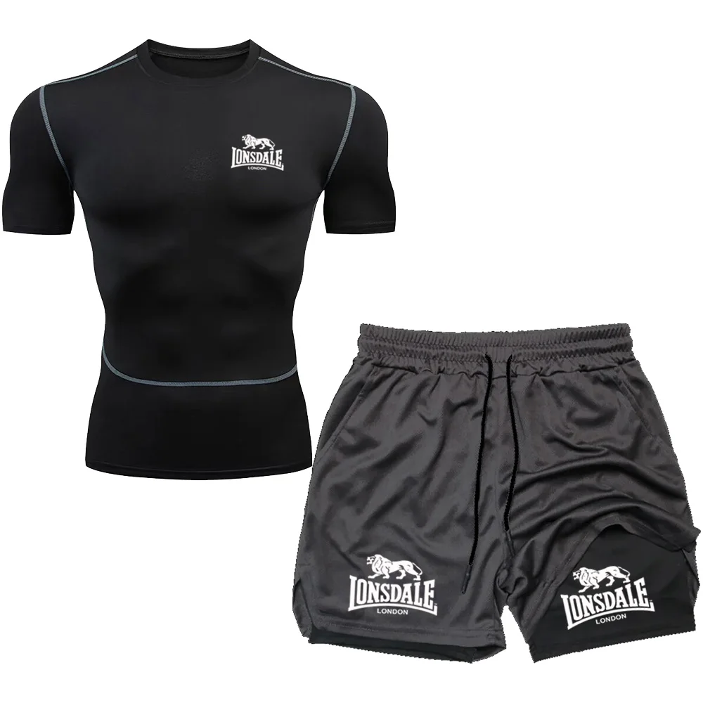 LONSDALE Men's Multi Pocket Shorts Beach Sports and Leisure Shorts Outdoor Training T-shirt, Gym Sports Set, Jogging, Running, T
