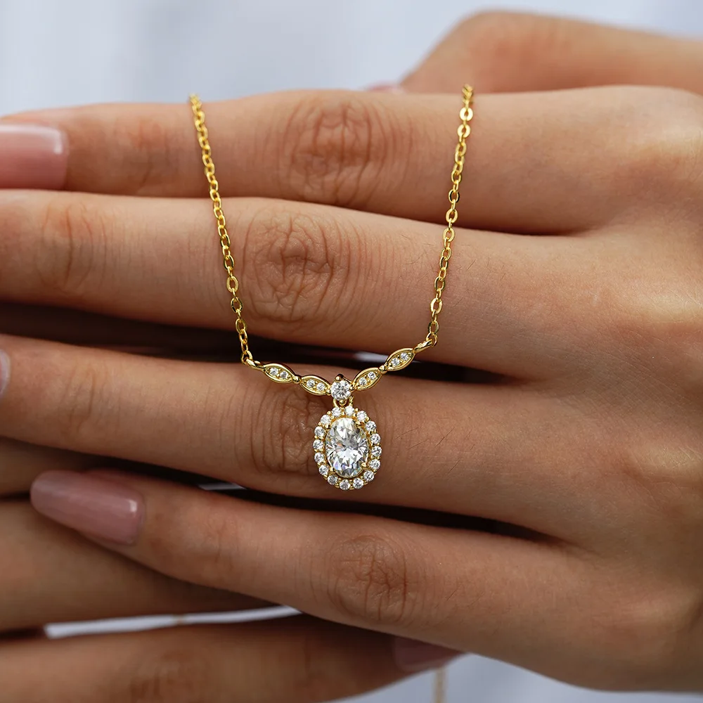 

MUXIFC 1ct Oval Cut Moissanite Diamond Pendant Necklace for Women GRA Certified 925 Sterling Silver Neck Chians Classic Jewelry