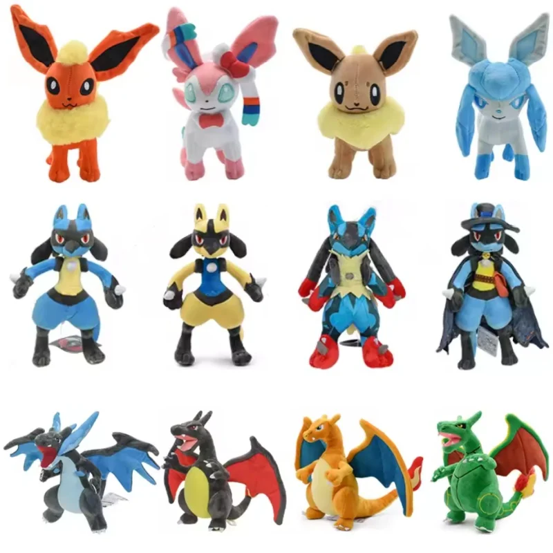 Anime Style Plush Set Dragona Evolution Lucario Charizard Charmander Soft Stuffed Collectible Ornament for Anime Fans Home Decor