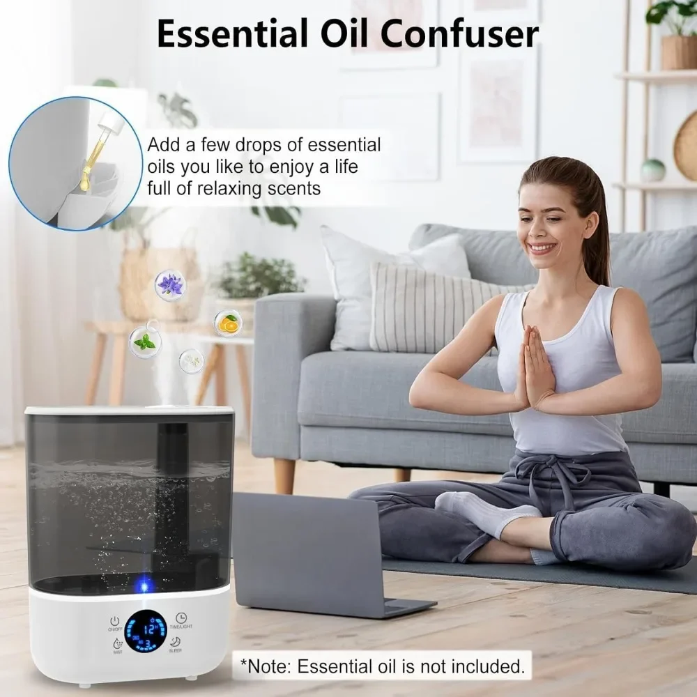 Humidifiers for Bedroom, 5.5L Air Humidifier with Dual 360°Rotation Nozzles, Quiet Cool Mist Humidifier with Diffuser