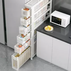 Nordic Drawer Type Kitchen Multi-functional Narrow Slit Storage Cabinet Household Plastics Floor Type Ultra-narrow Gap Cabinet