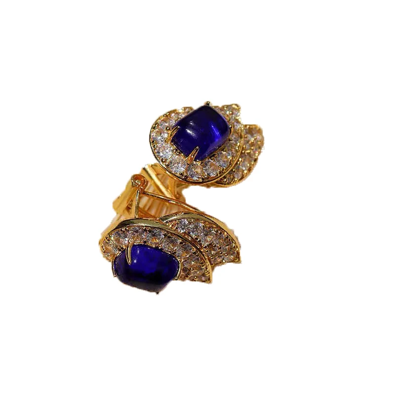 Temperamento vintage con orecchini Rheinstone blu Collana per girocollo da donna, regalo per ragazza, commercio all'ingrosso di gioielli