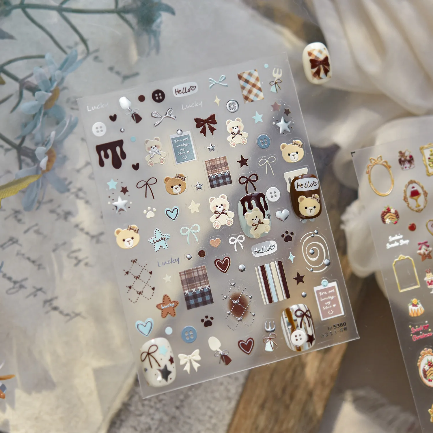 Pegatinas para uñas de dibujos animados, delicadas y bonitas, dulce oso, mariposa, corazón, decoraciones para uñas, piezas de pegatinas autoadhesivas para decoración de uñas