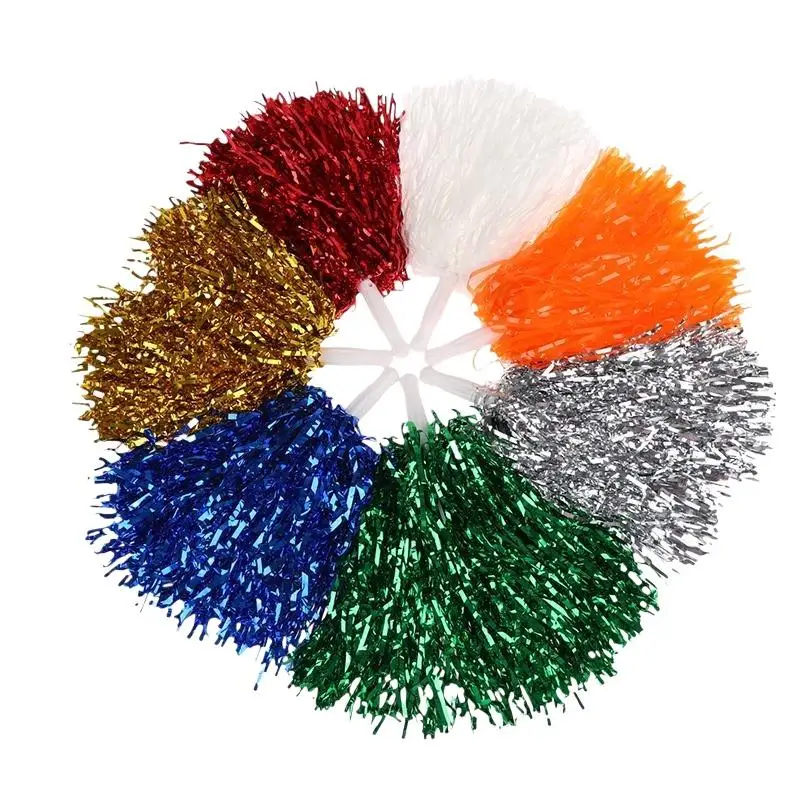 Cheerleading Pom Poms With Shiny Metallic Foil And Plastic Handle For Sports Events Cheer Shows Parties