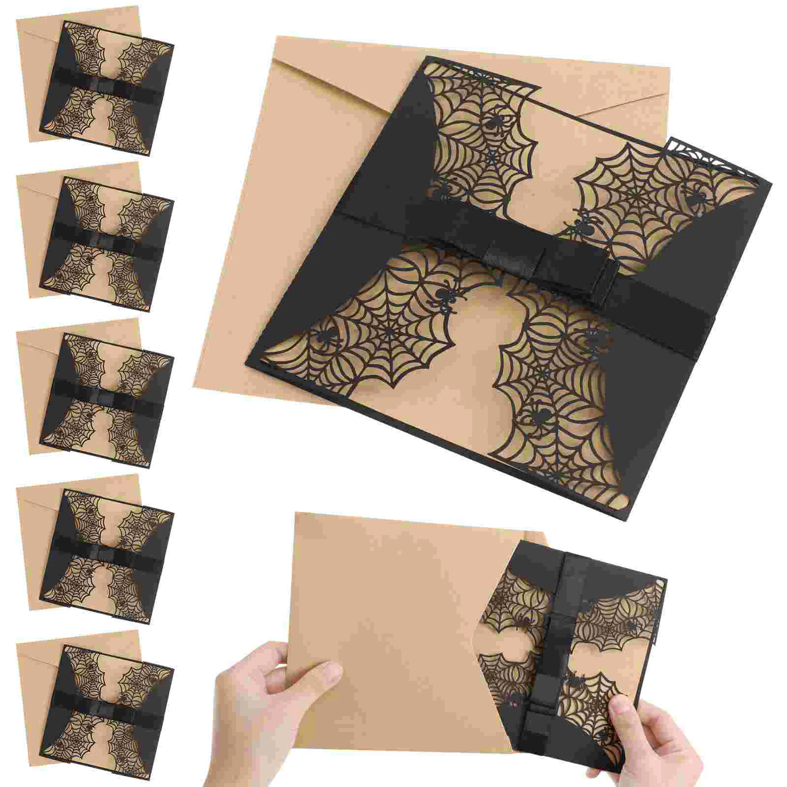 10 Pcs Hollow Spiderweb Invitation Cards Creative Cut Elegant Paper Halloween Party Decorations Festive Invitations Set