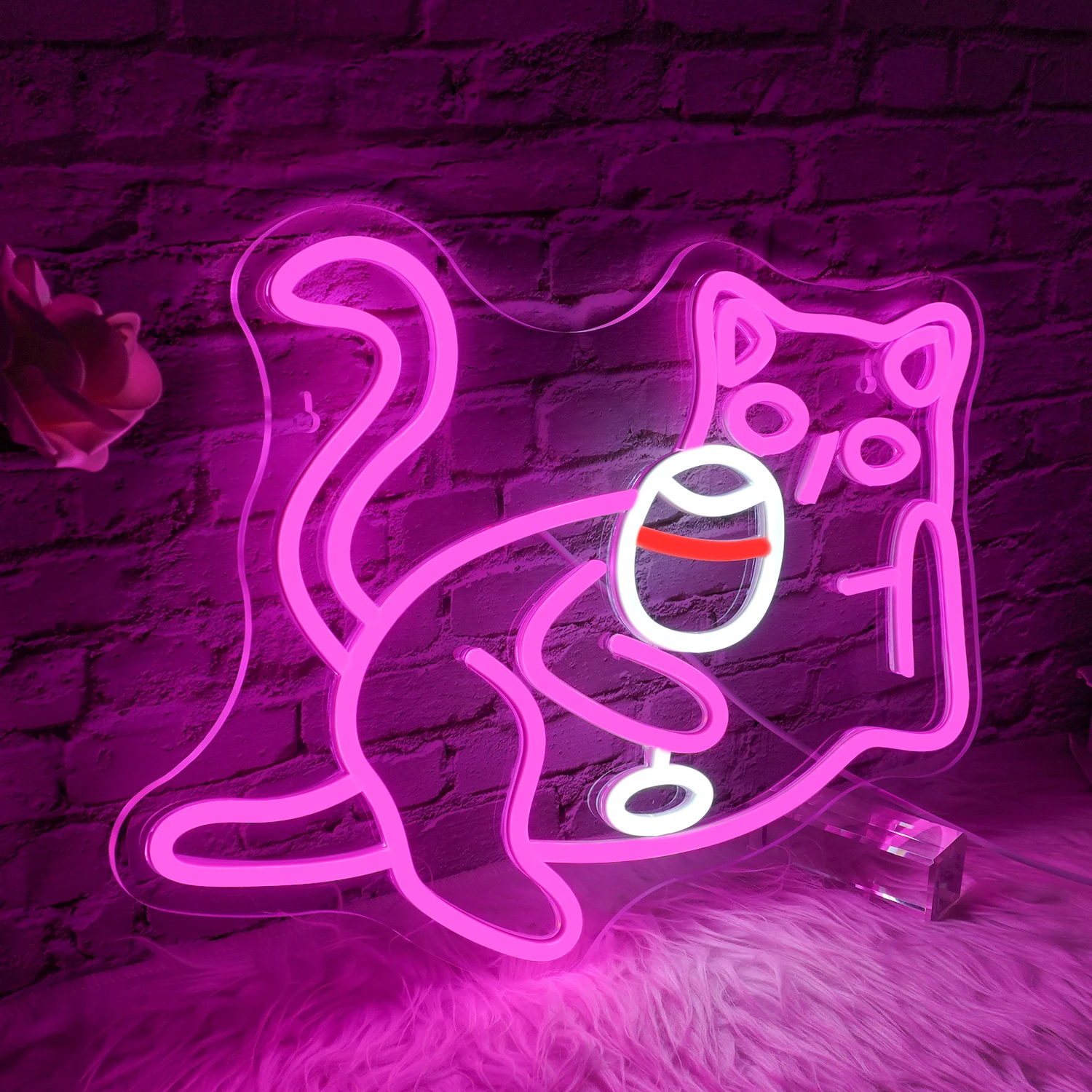 Pink Lying Cat Neon Sign For Wall Decor Dimmable Art LED Lights Room Decoartion For Home Bars Pub Birthday Party USB Power Lamp