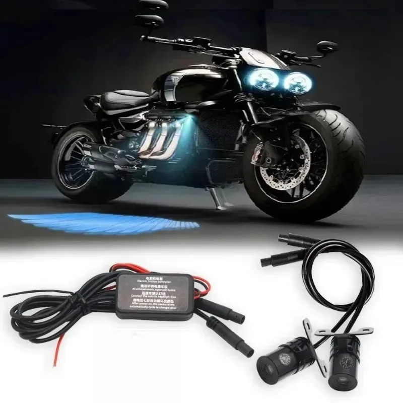 Poer For  1Pair Motorcycle Modified Decorative Lamps Wing Lights for Motorcycle LED Welcome Light Angel Wings Projection Lights