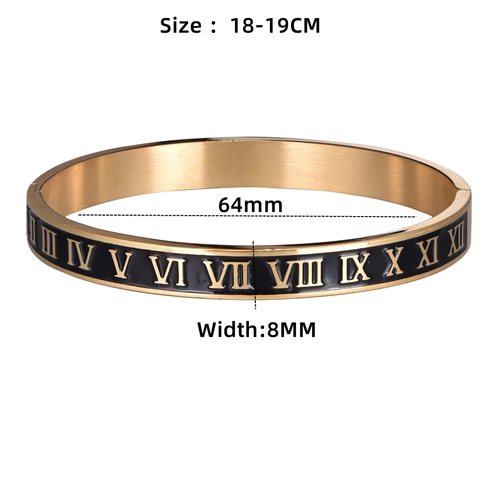 New Design Cuff Bracelet Bangl Enamel Carving Roman Numeral Couple Roman Bangle For Men Women Stainless Steel Jewelry