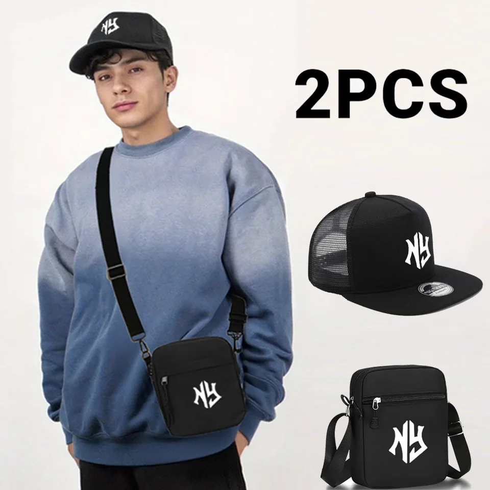 2pcs Hip-hop Hat And Crossbody Bag Set| Fashionable Outdoor Two-piece Set, Breathable Mesh, NY Print Designs Perfect for Gift