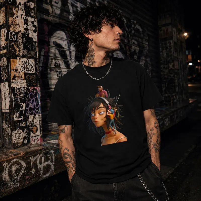 Gorillaz Virtual Band 2D Noodle Russel Graphic T-Shirt Vintage Rock Music Print Short Sleeve Unisex Streetwear Tee Y2K Clothes