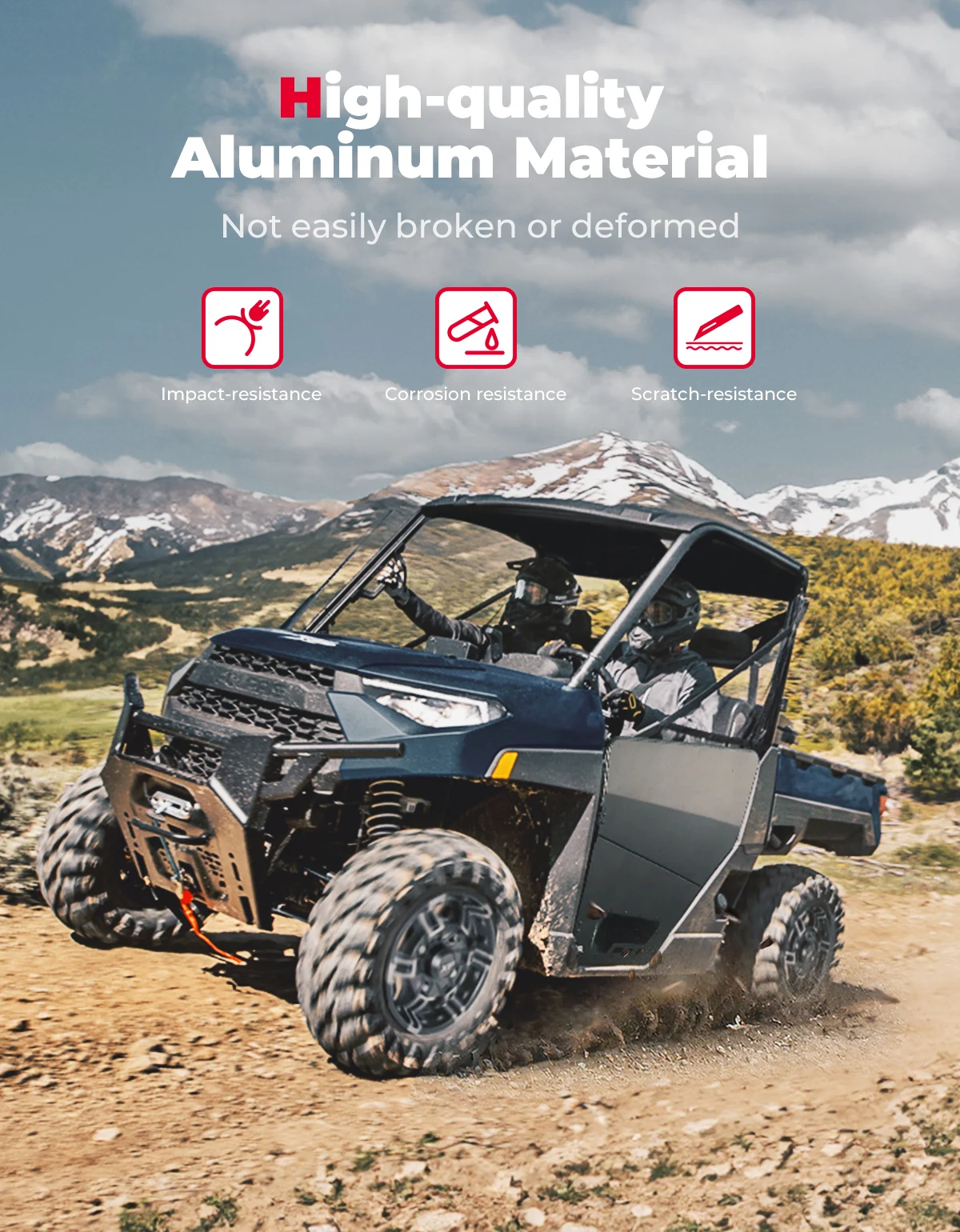 UTV Aluminum Doors Compatible with Polaris Ranger XP 1000 2018-2023 KEMIMOTO Half Doors with Transparent Thickened PC Window