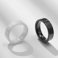 6mm White/Black Ceramic Plain Ring Wedding Band for Men Women Size 6-12