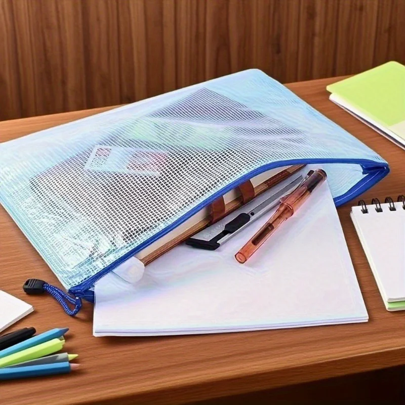 

5pcs A5 Mesh Zipper Bags Plastic Document Folders Multi-Purpose Travel Organizers School Supplies Office Equipment Home Storage