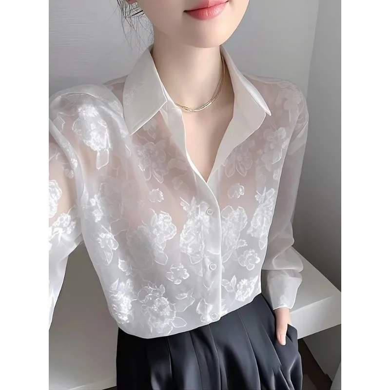Sonnenschutzhemd für Damen, Frühjahr 2025, neu, einzigartig, schön, Bürodame, gut aussehendes Oberteil mit langen Ärmeln im französischen Stil