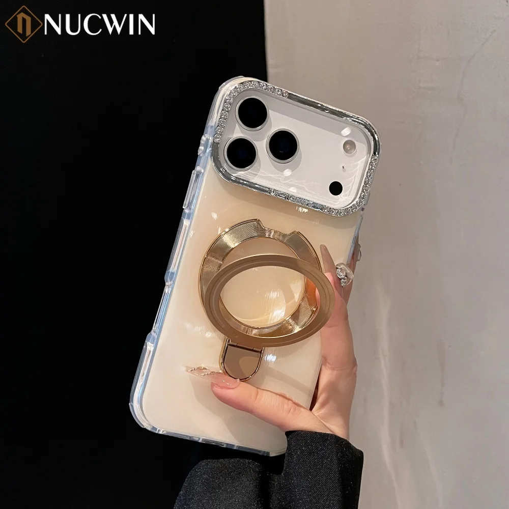 Gradient Magnetic Bracket Phone Case For iPhone 17 ProMax 11 12 13 14 15 16 Pro Max Plus 17Air 11 Diamond Stand Shockproof Cover