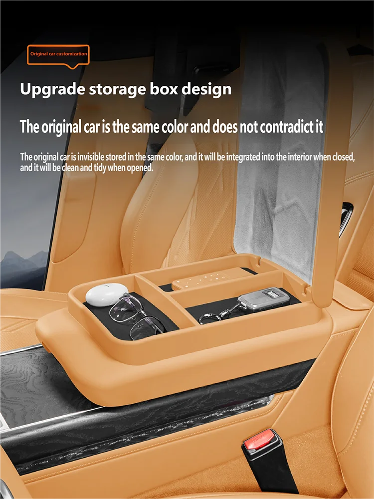 Armrest box height increasing storage box For ZEEKR 9X Central Control Armrest Storage Box ABS Leather Interior Accessories