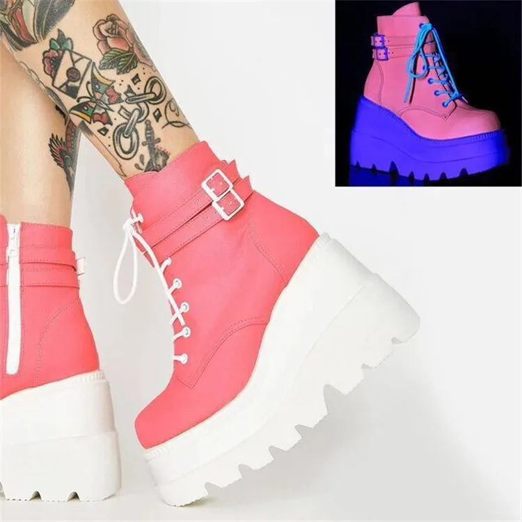 2022 New Brand Design Plus Size 43 Platform High Heels Cosplay Fashion Autumn and Winter Wedge Shoes and Ankle Boots Women