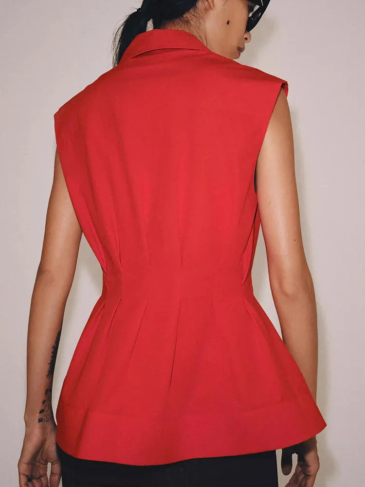 

Summer New Arrival Women's Shirt Sleeveless Pleated Collared Blouse for 18-25 Years Old Women in 2026 Season Fashion Trend