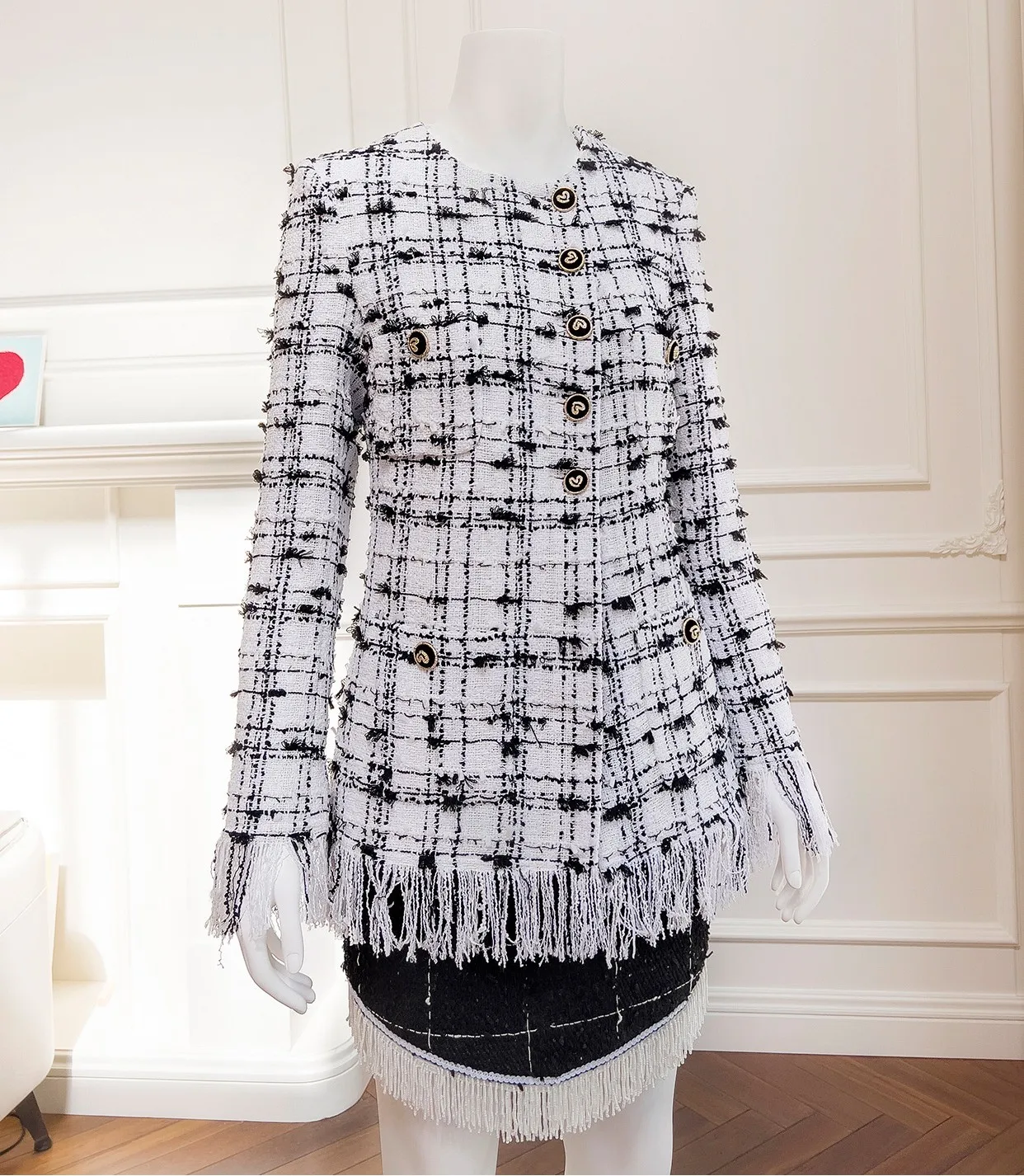 

2022 Autumn Brand New Women's High Quality Plaid Tassels Tweed Coat C539