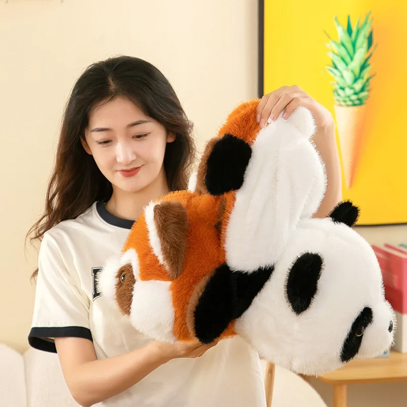 Criativo real reversível panda para guaxinim brinquedo de pelúcia macio recheado panda vermelho bonito guaxinim boneca aniversário presente natal
