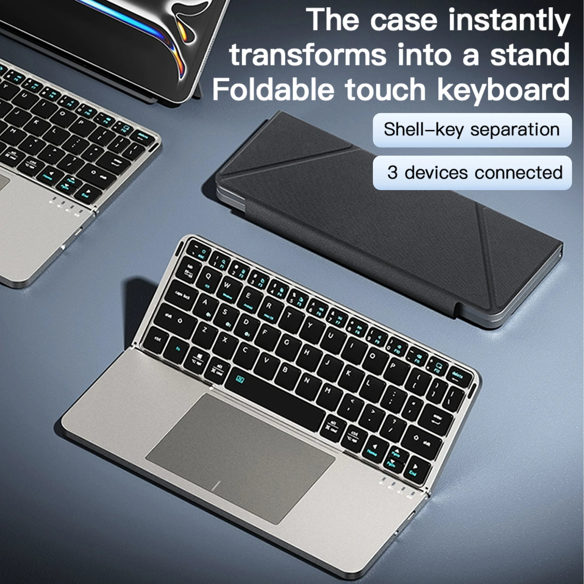 لوحة مفاتيح BTSlim قابلة للطي بلوتوث 5.0 مع لوحة لمس وحامل هاتف للهواتف والأجهزة اللوحية والكمبيوتر الشخصي iOS وأندرويد ونظام التشغيل Windows Mac