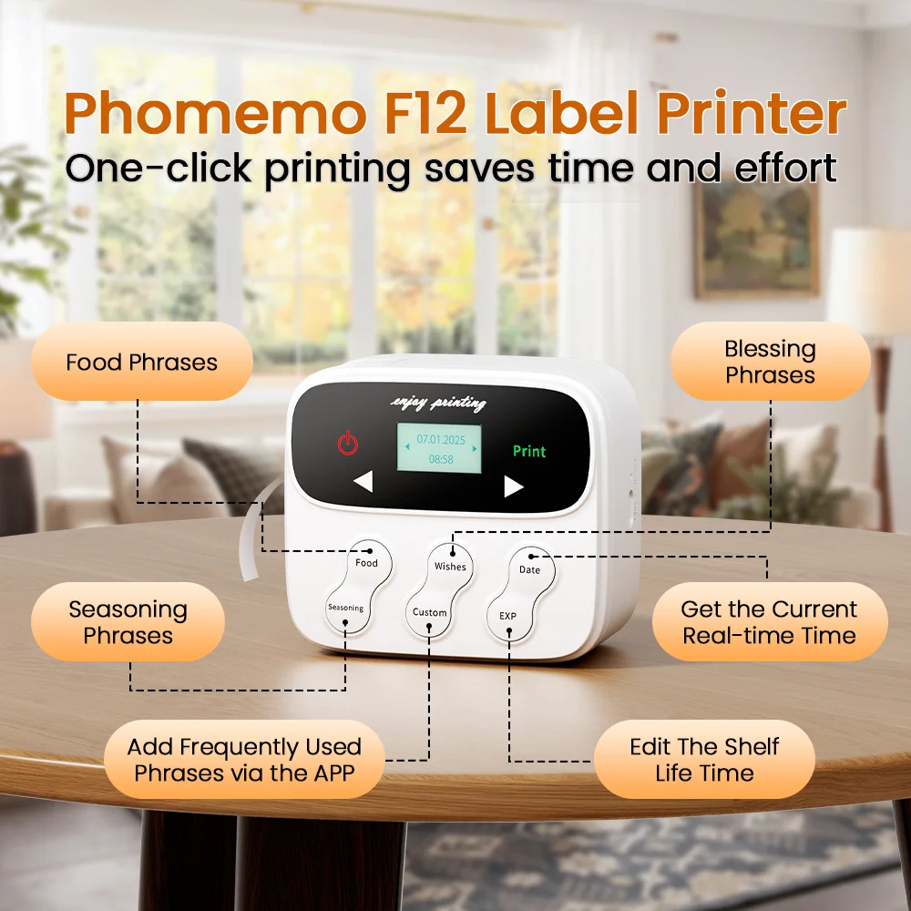 

Магнитный принтер Phomemo F12, портативные устройства для изготовления этикеток, ЖК-экран с подсветкой, дата печати в один клик с магнитной лентой, принтер