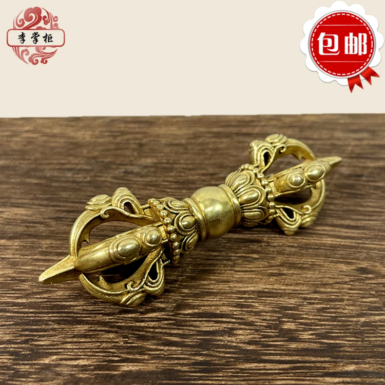 Tibetan sculpture portable pure copper five-strand vajra pestle magic ware Tibetan brass handmade pendant Seiko bronze ware