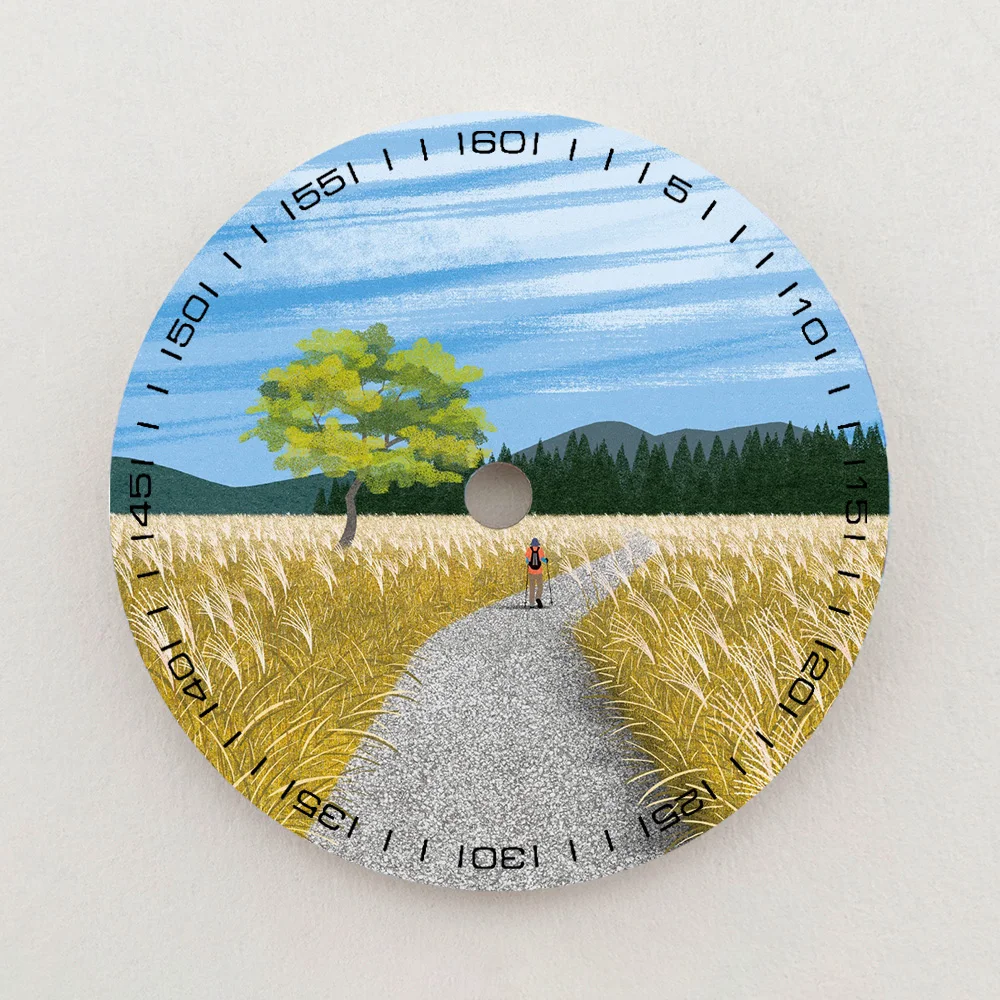 28.5mm NH35 Dial Wheat Field Hiker Scenery Dial Green Luminous Dial Color NH36 Dial Watch Accessories Fits NH35/NH36 Movements