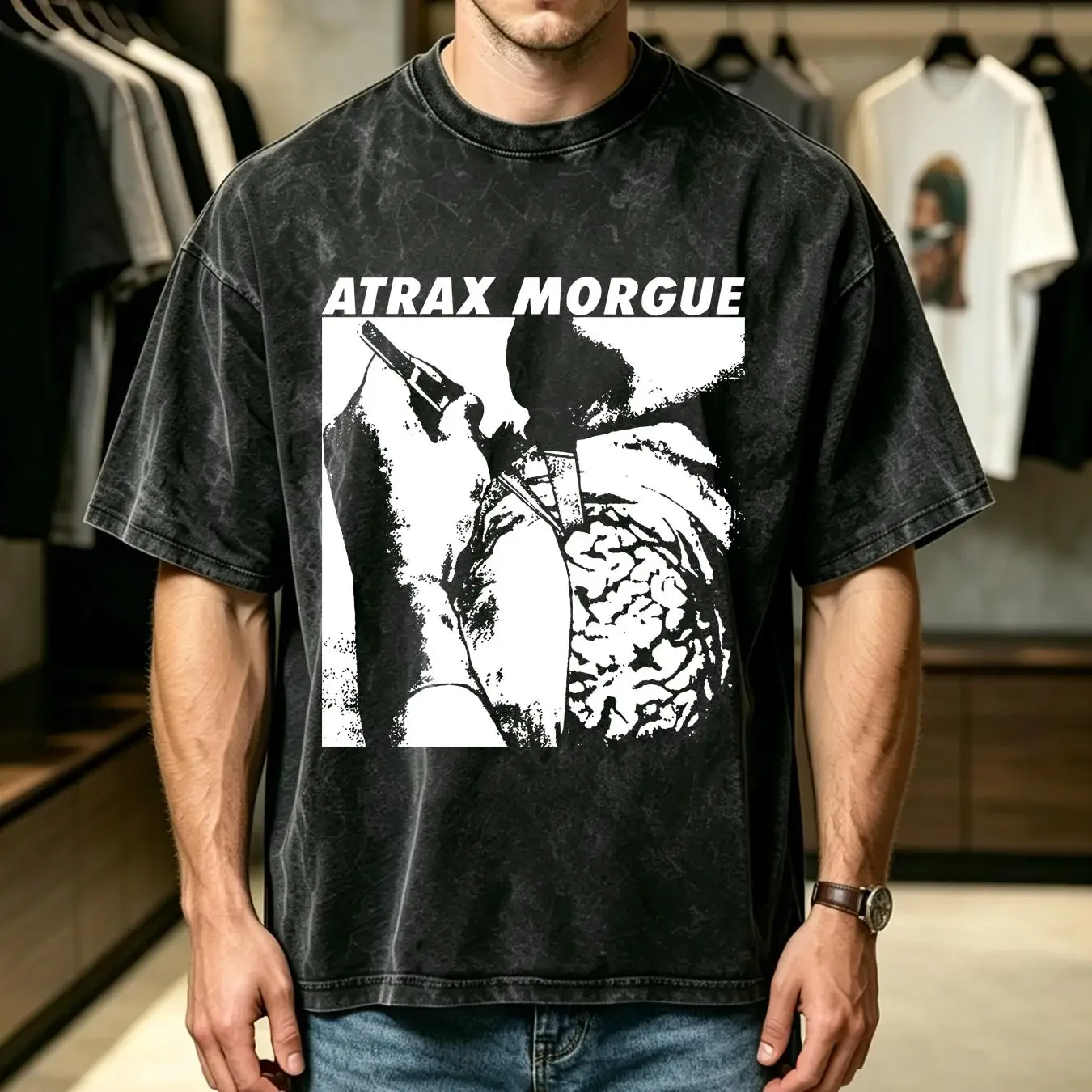washed T Shirt ATRAX MORGUE Whitehouse wolf eyes prurient noise industrial coil merzbow throbbing gristle skinny puppy vintage