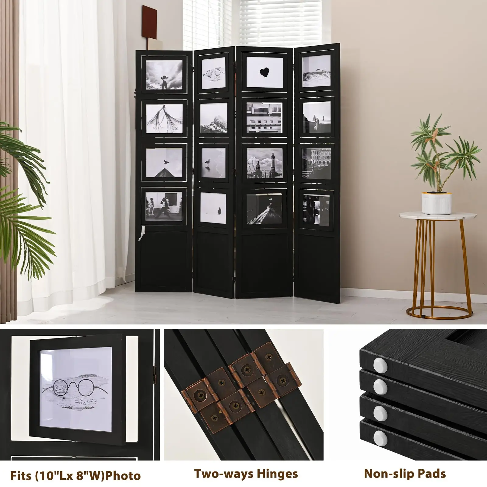 4 Panel P Room Divider, Folding Privacy Sn Decorative