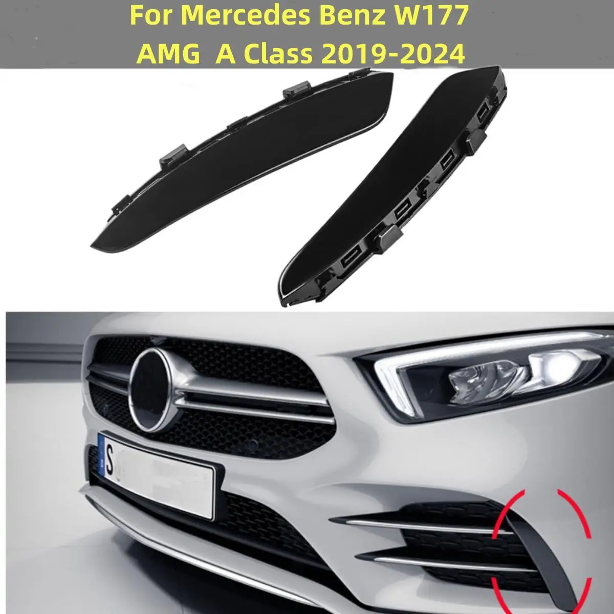 For Mercedes Benz A Class W177 AMG A180 A200 A250 A35 2019- 2024 Front Bumper Side Canards Fins Car Accessories Decoration Trim