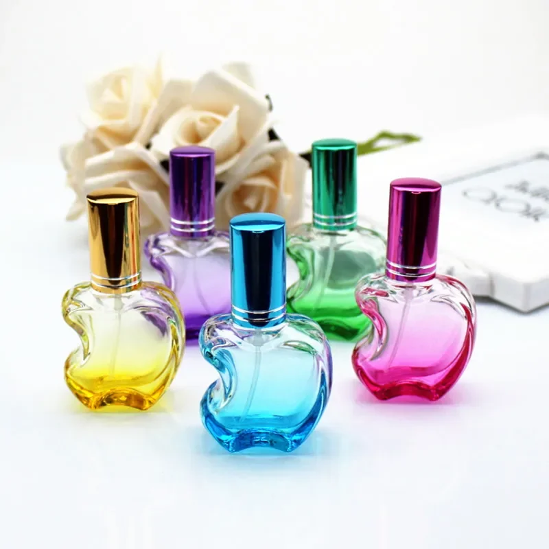 1pc 12ml Colorful Apple Shaped Empty Glass Perfume Bottle Small Sample Portable Parfume Refillable Scent Sprayer Bottle