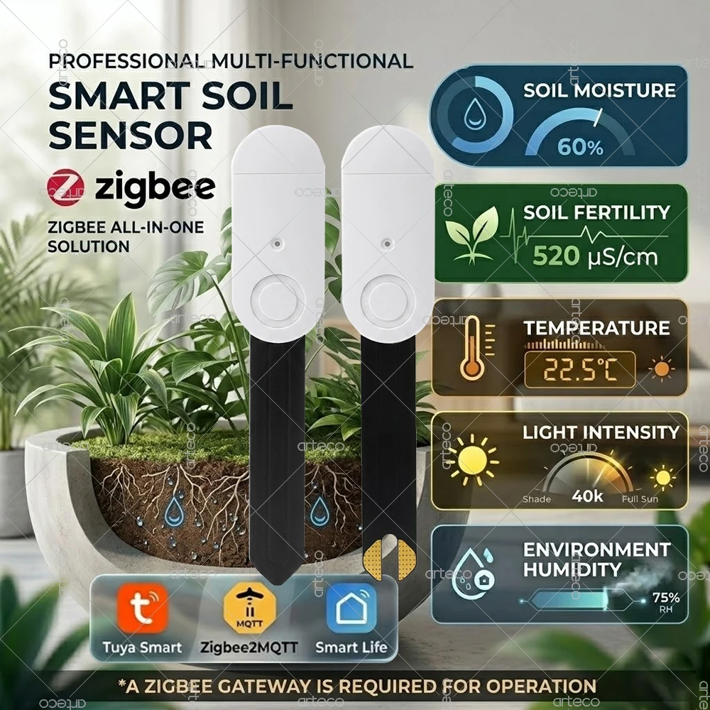 Zigbee Bodentester 4-in-1 5-in-1 Feuchtigkeitsmesser Temperatur Luftfeuchtigkeit Licht Fruchtbarkeitssensor für Tuya Smart Life Z2M Automation
