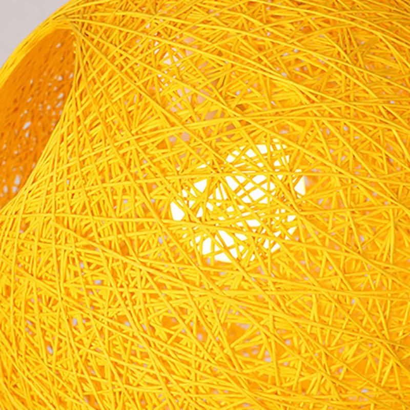 3X Yellow Bamboo, Rattan And Hemp Ball Chandelier Individual Creativity Spherical Rattan Nest Lampshade