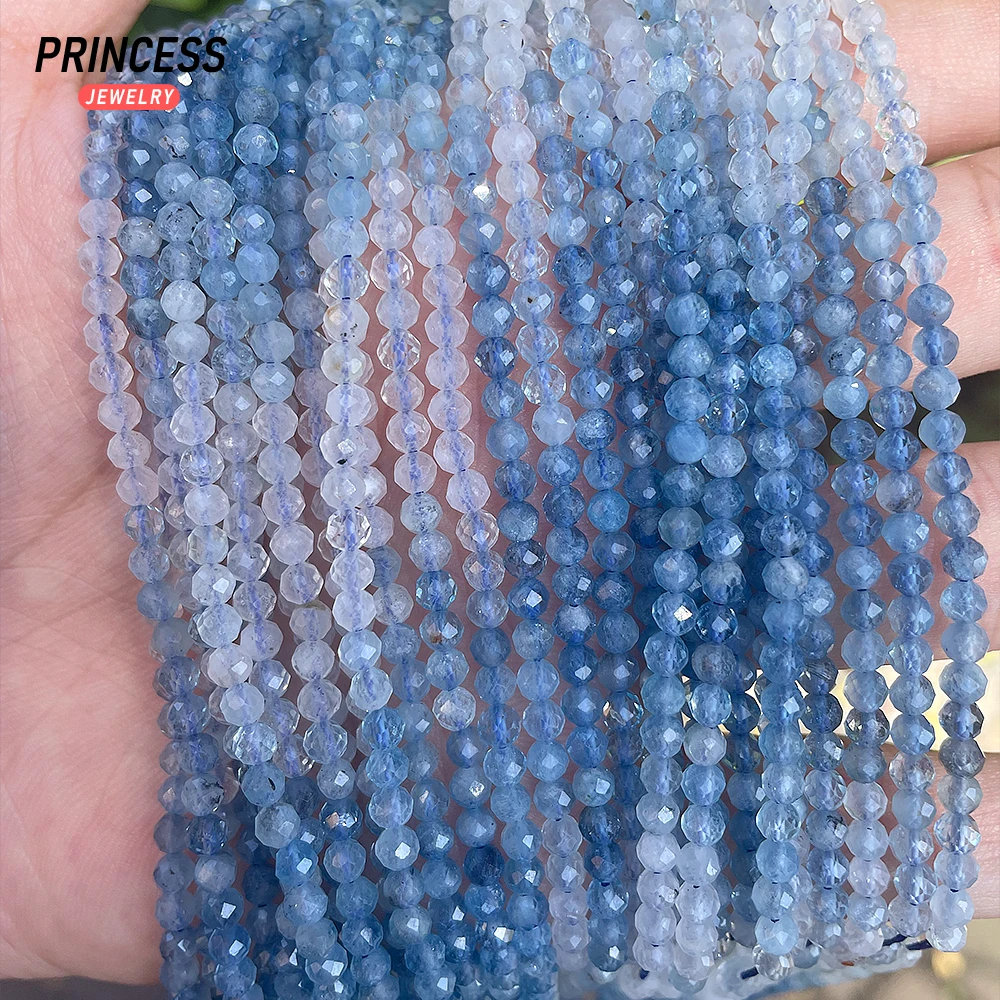 A ++ ธรรมชาติ Gradient Blue Aquamarine 3 มม.ลูกปัดคริสตัลลูกปัดสําหรับเครื่องประดับทําขายส่งลูกปัด DIY อุปกรณ์เสริม