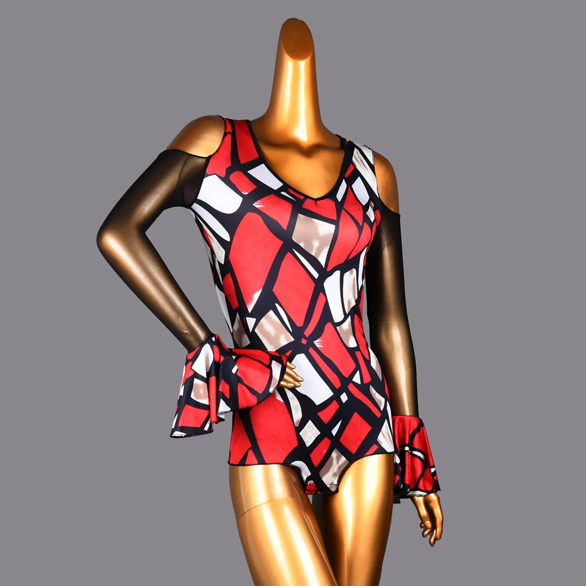 

Женский сексуальный костюм для латинских танцев для взрослых, женский топ с открытыми плечами и длинными рукавами, леопардовое тренировочное боди, современная сценическая танцевальная одежда