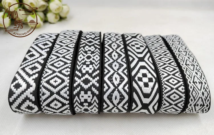 1inch 25mm 10Yards/Lot Black White Grid Tiny Fantastic Design Geometry Woven Jacquard Ribbon Trim